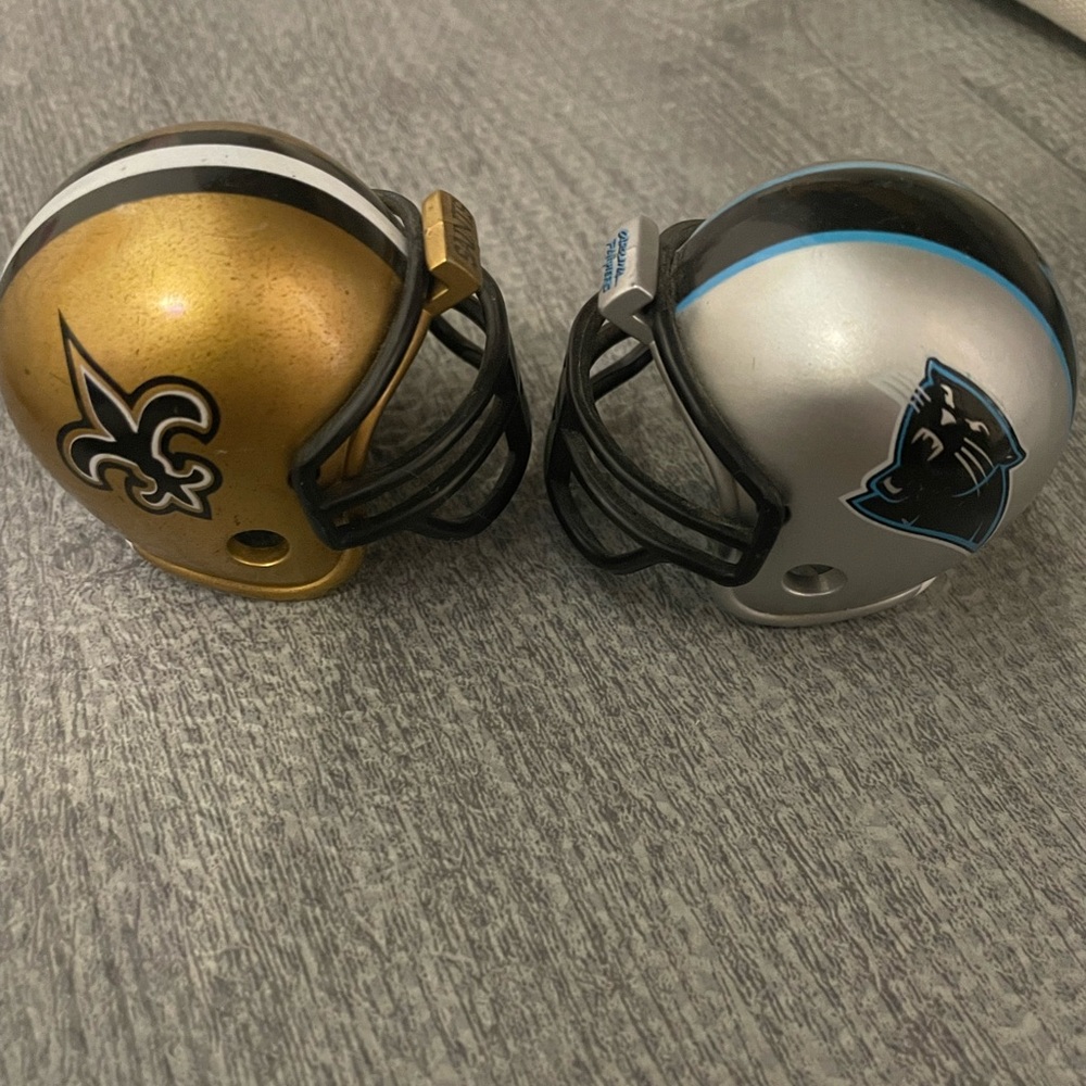 Two Collectable NFC South Division Mini Mighty helmets. Saints & panthers.